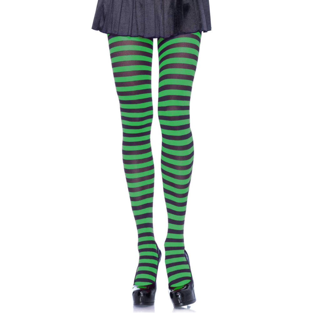 Leg Avenue - Nylon Stripe Collants - Vert/Noir